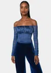 Bebe Off Shoulder Satin Corset In Galactic Cobalt