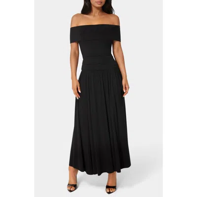Bebe Off The Shoulder Drop Waist Maxi Dress In Black