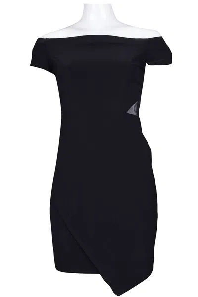 Bebe Off-the-shoulder Illusion Side Overlap Dress In Black