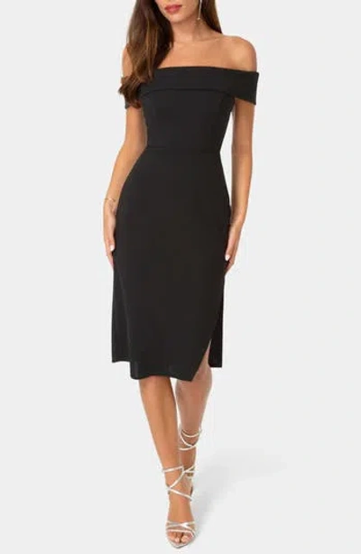 Bebe Off The Shoulder Midi Dress In Black