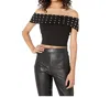 Bebe Off The Shoulder Studded Crop Top In Black In Black