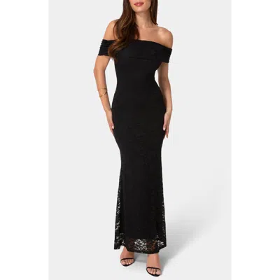 Bebe Off-the-shoulder Lace Maxi Dress In Black