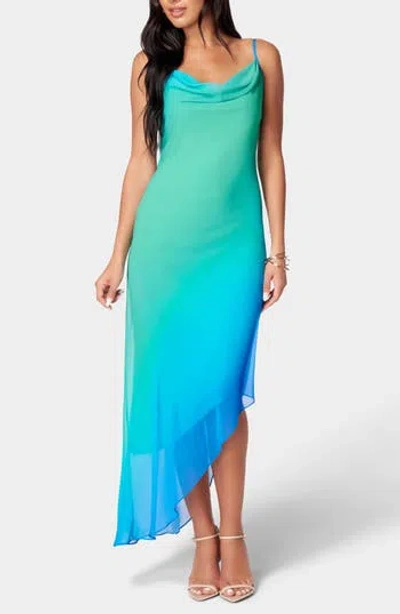 Bebe Ombré Asymmetric Hem Slipdress In Green/ Blue