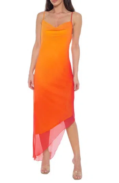 Bebe Ombré Chiffon Asymmetric Slipdress In Orange