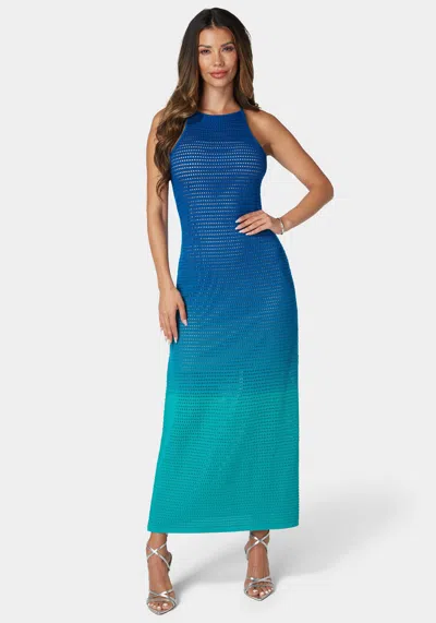 Bebe Ombre Crochet Slip Maxi Dress In Blue,green