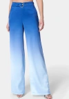 BEBE OMBRE SATIN HIGH WAIST BELTED PALAZZO PANT