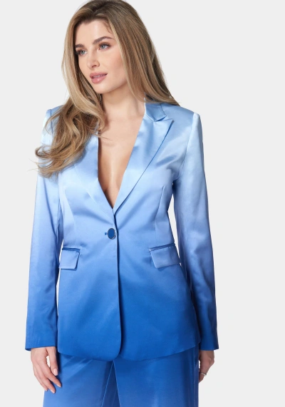 Bebe Ombre Satin Single Breasted Jacket In Galactic Cobalt,chambray Blue