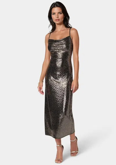 Bebe Ombre Sequin Maxi Slip Dress In Silver,gold