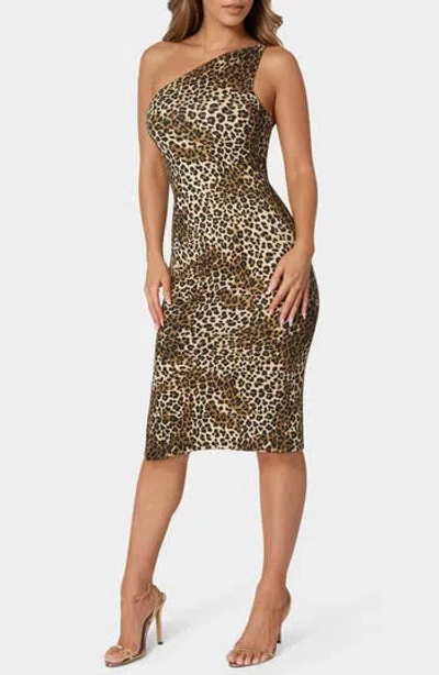 BEBE BEBE ONE SHOULDER ANIMAL PRINT DRESS