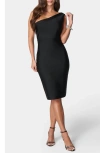 Bebe One Shoulder Bandage Dress In Black