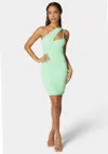 Bebe One Shoulder Bandage Dress In Green Ash