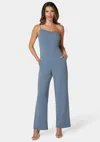 Bebe One Shoulder Core Jumpsuit In Denim