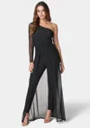 BEBE ONE SHOULDER MESH CATSUIT