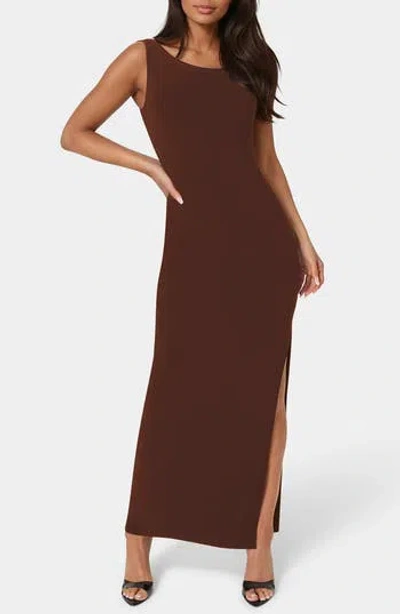 Bebe One-shoulder Slit Maxi Dress In Brown