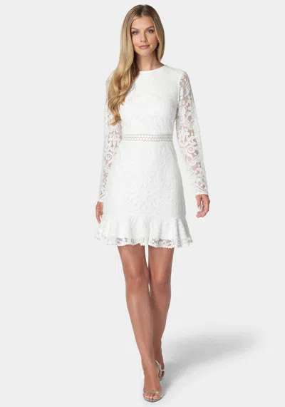 Bebe Open Back Lace Mini Dress In White
