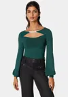 Bebe Open Neck Rhinestone Trim Sweater In Rain Forest