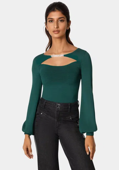 Bebe Open Neck Rhinestone Trim Sweater In Rain Forest