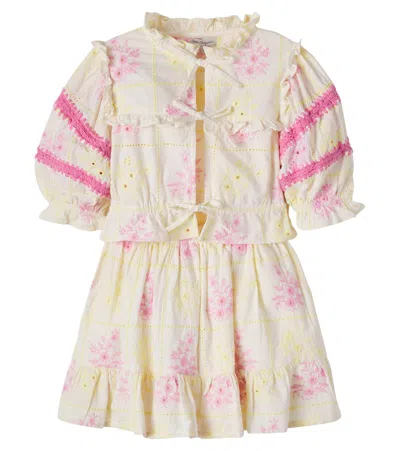 Bebe Organic Kids' Alba Cotton Blouse And Skirt Set In Multi