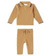 Bebe Organic Baby Oscar Polo Sweater And Pants Set In Brown