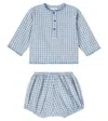 Bebe Organic Baby Rigel Set Of Cotton And Linen Shirt And Bloomers In Blue