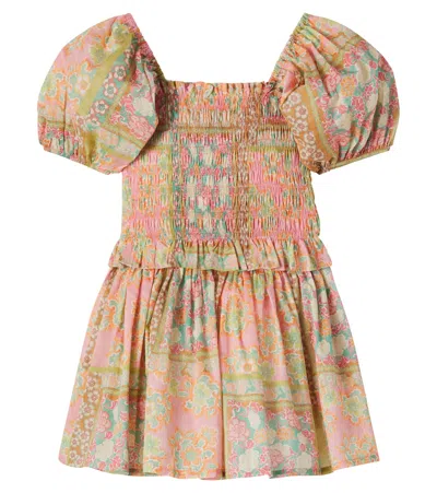 Bebe Organic Kids' Claire Floral Cotton Top And Skirt Set In Brown