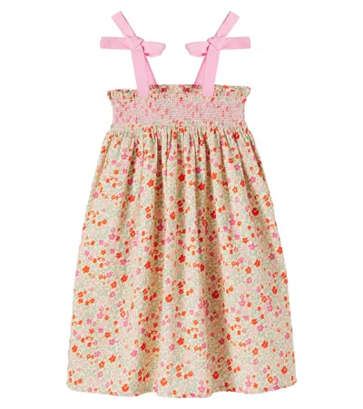 Bebe Organic Kids' Eleanor Floral Smocked Cotton Dress In Multi