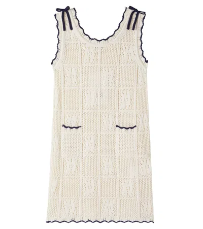 Bebe Organic Kids' Elina Bow-detail Crochet Cotton Dress In Neutral