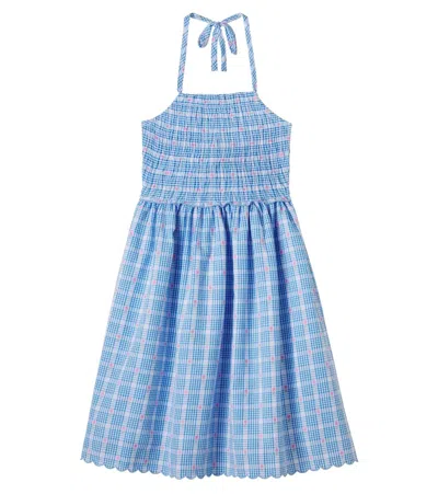 Bebe Organic Kids' Ida Checked Floral Cotton Dress In Blue