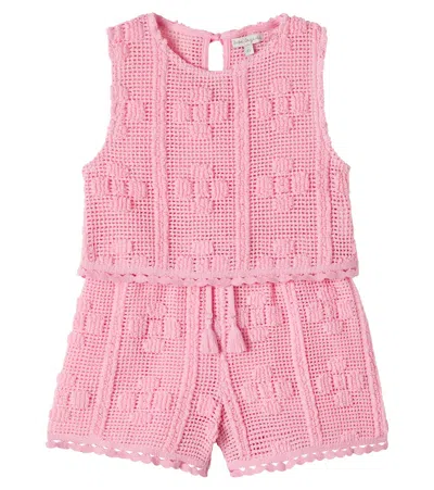 Bebe Organic Kids' Inez Crochet Cotton-blend Top And Shorts Set In Pink