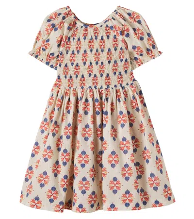 Bebe Organic Kids' Kaia Printed Shirred Cotton Dress In Neutral