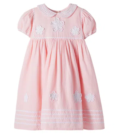 Bebe Organic Kids' Lucy Embroidered Cotton-blend Dress In Pink