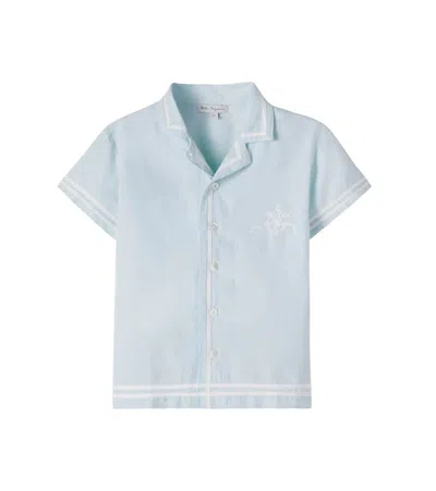 Bebe Organic Kids' Malo Cotton And Linen Bowling Shirt In Blue