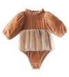 Bebe Organic Nyssa Velvet And Tulle Bodysuit In Sand