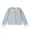 Bebe Organic Rhea Checked Cotton And Linen Blouse In Blue