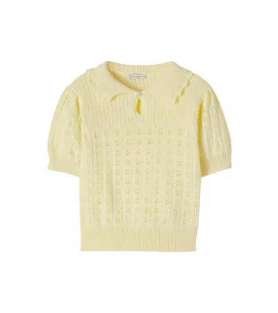 Bebe Organic Kids' Summer Pointelle Cotton Sweater In Gold