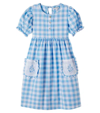 Bebe Organic Kids' Viola Gingham Cotton Dress In Blue