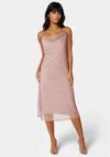Shop Bebe Pleated Cowl Neck Midi Dress In Dusty Rose