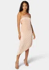 Bebe Pleated One Shoulder Gown In Peach