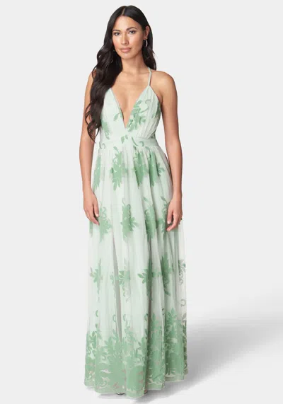 Bebe Plunge Neck Embroidered Maxi Dress In Green
