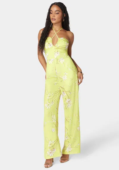 Bebe Plunging Cut Out Vneck Jumpsuit In Floral Whisper Print