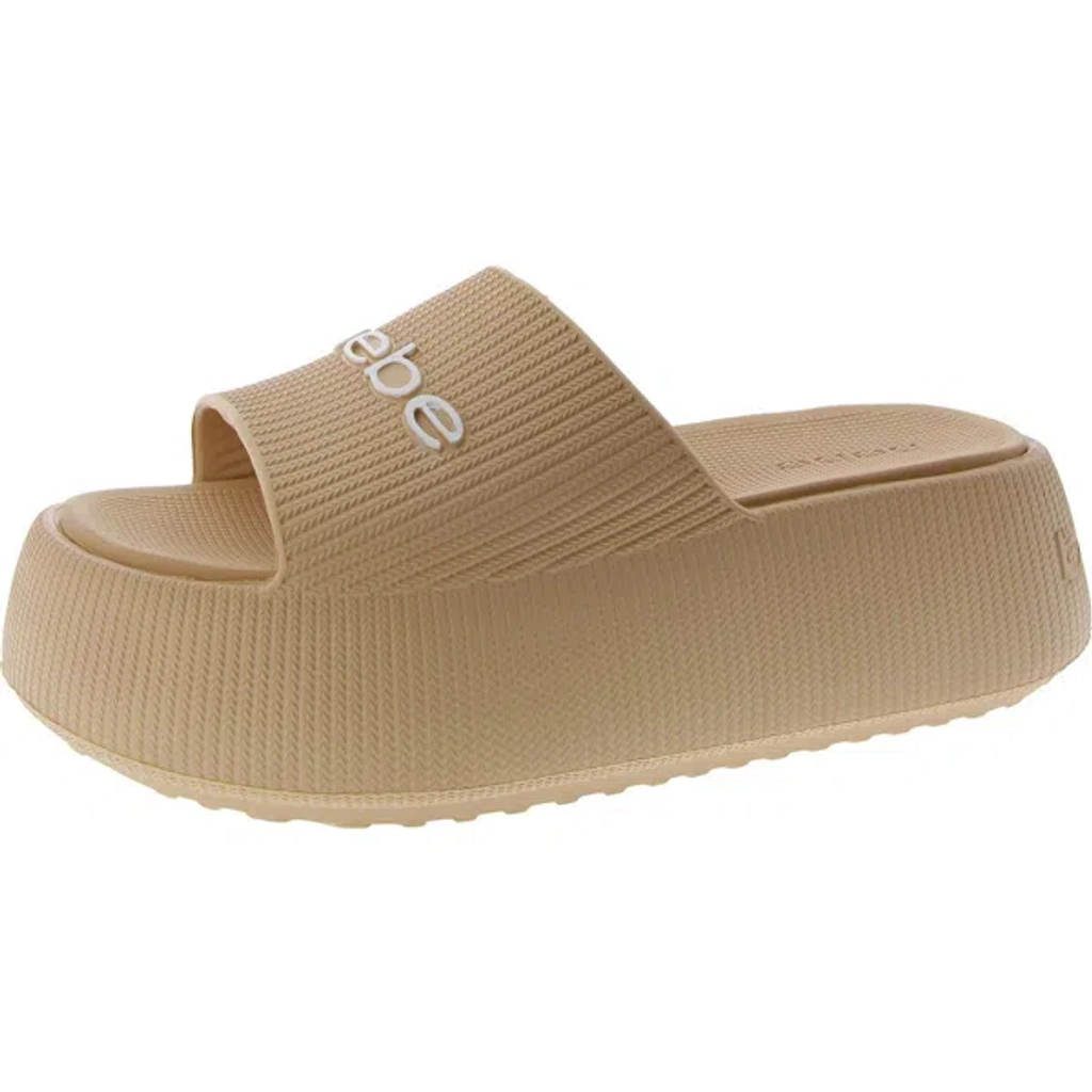 Bebe Plushy Womens Logo Slip-on Platform Sandals In White