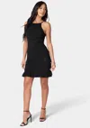 Bebe Pointelle Crochet Mini Halter Dress In Jet Black