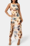 Bebe Power Mesh Side Ruched Maxi Dress In Multi