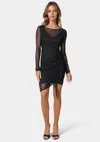 Bebe Powermesh Midi Dress With Side Shirring In Black