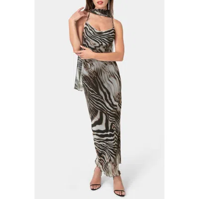 Bebe Print Chiffon Cowl Maxi Dress In Multi