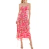 Bebe Print Mesh Ruffle Maxi Dress In Multi