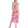 Bebe Print Mesh Ruffle Maxi Dress In Pink