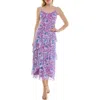 Bebe Print Mesh Ruffle Maxi Dress In Purple