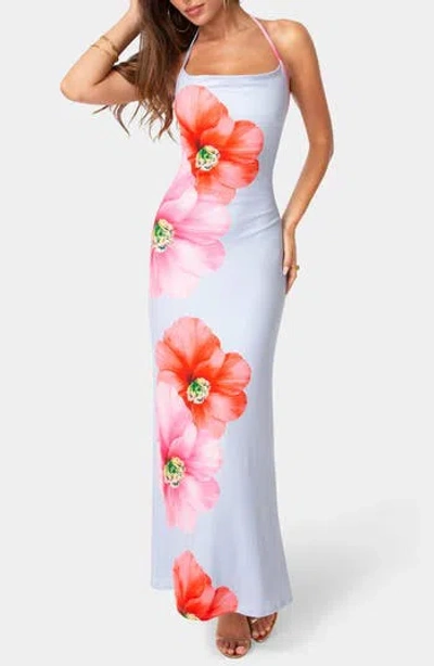 Bebe Print Satin Maxi Dress In Multi