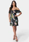 BEBE PRINTED BUBBLE SATIN MINI DRESS